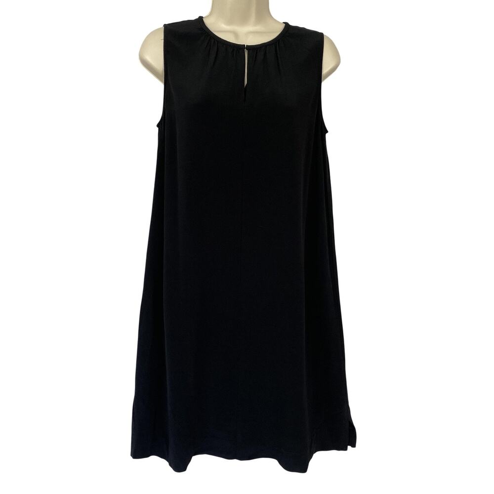 Eileen Fisher Dress Extra Small Solid Black Sleeveless Keyhole Shift Minimalist
